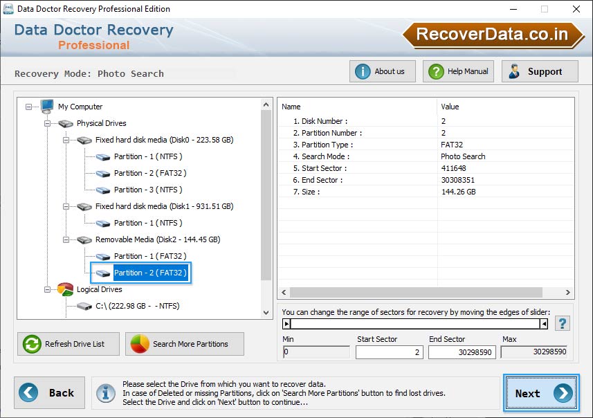Select Partition Drive